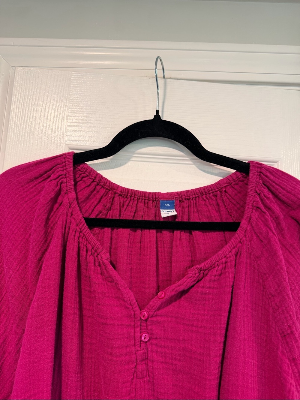 Old Navy Size XXL Fuchsia Double Gauze Cotton Peasant Blouse Boho Balloon Sleeve - Picture 2 of 10